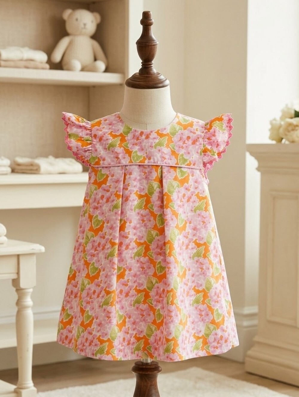 Castle & Crowns Floral Kids Dress in Pink and Orange Sz 18-24M